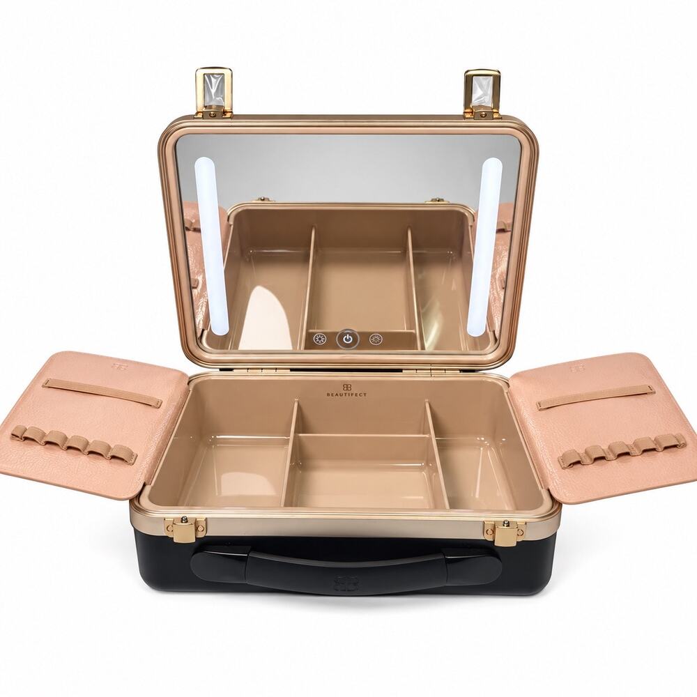 Beautifect Box LED Lighted Makeup Vanity Case Black Rose Gold Travel Organizer